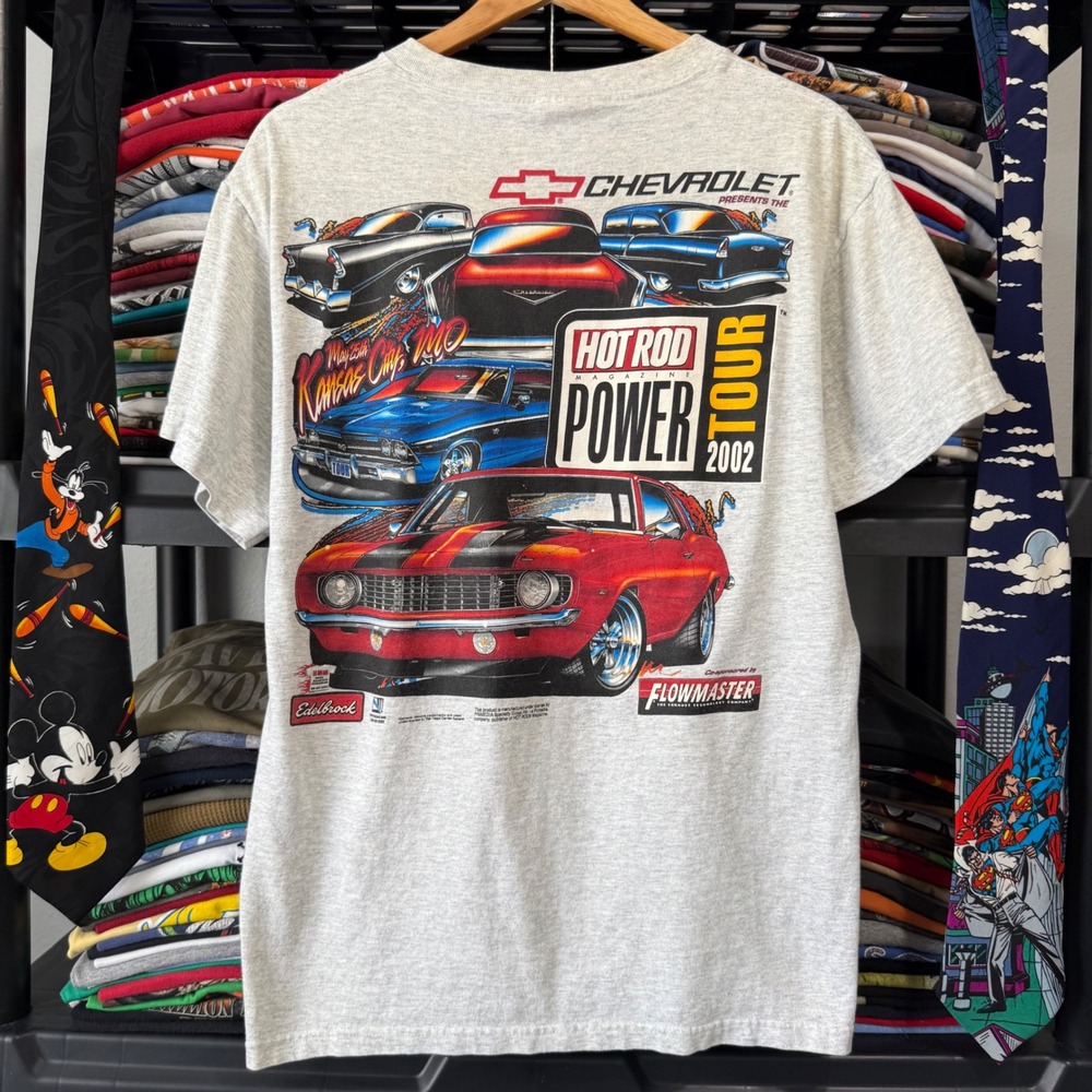 Y2K Heather Gray Chevrolet Hot Rod Power Tour 2002 T-Shirt Medium Light Wear